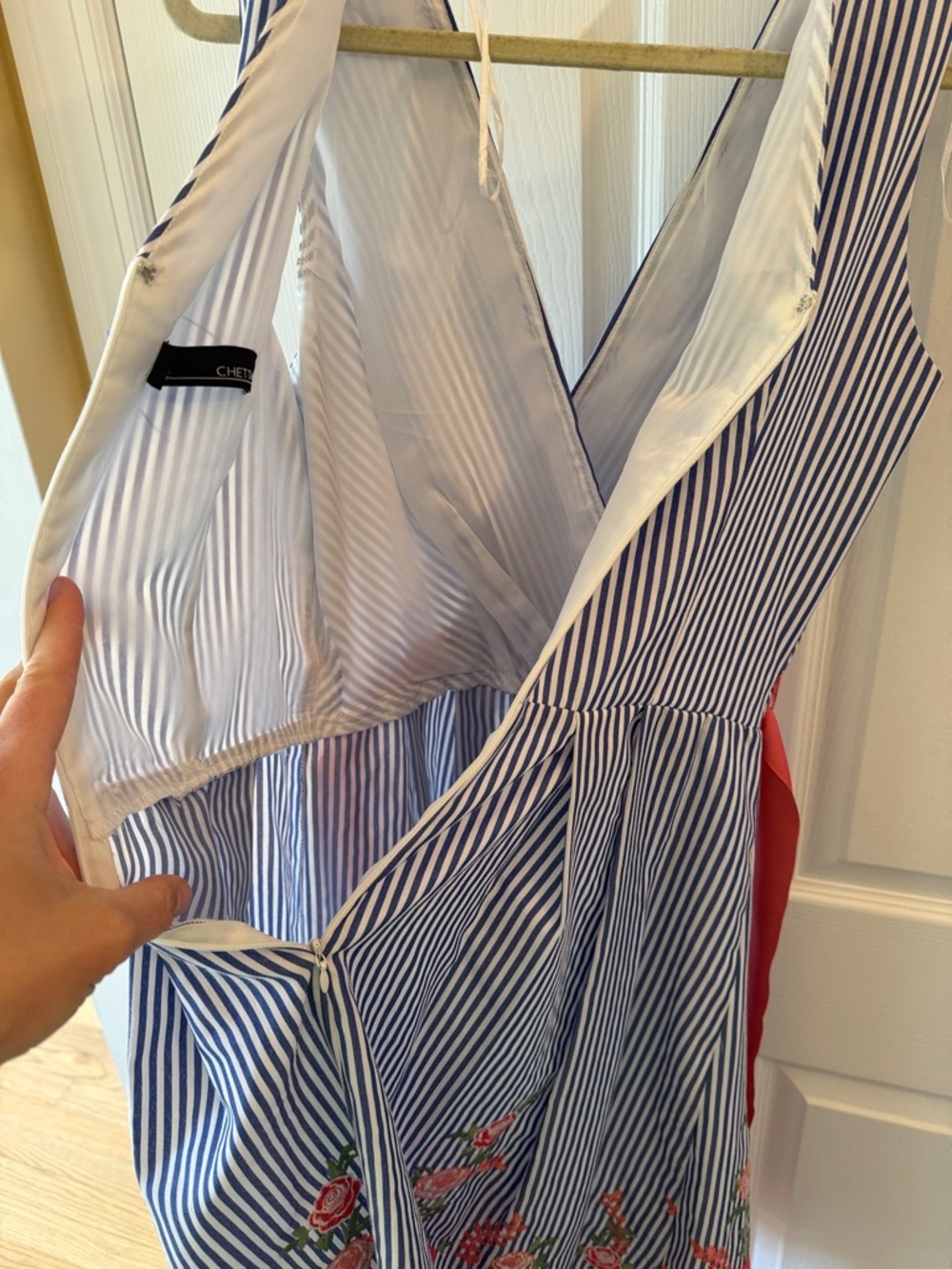 Blue and White Striped Sleeveless Dress with floral Accent - Picture 8 of 12
